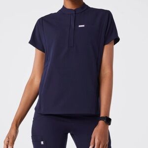 Figs Navy Montex Mock Neck Scrub Top